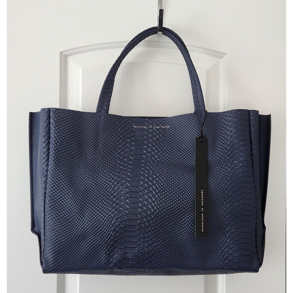 Large Leather Navy Tote Python Designer 100% Leather Ampersand As Apostrophe NWT - Picture 4 of 14